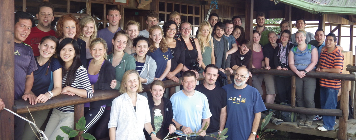 Students posing for a group photo on a field trip