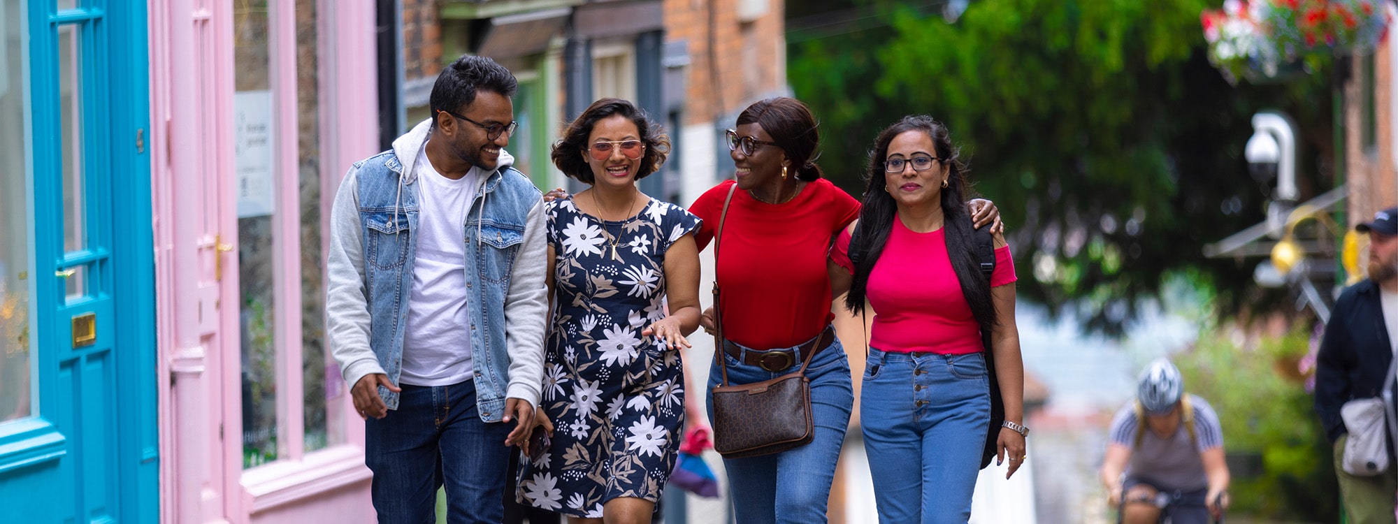 Students walking up a hill