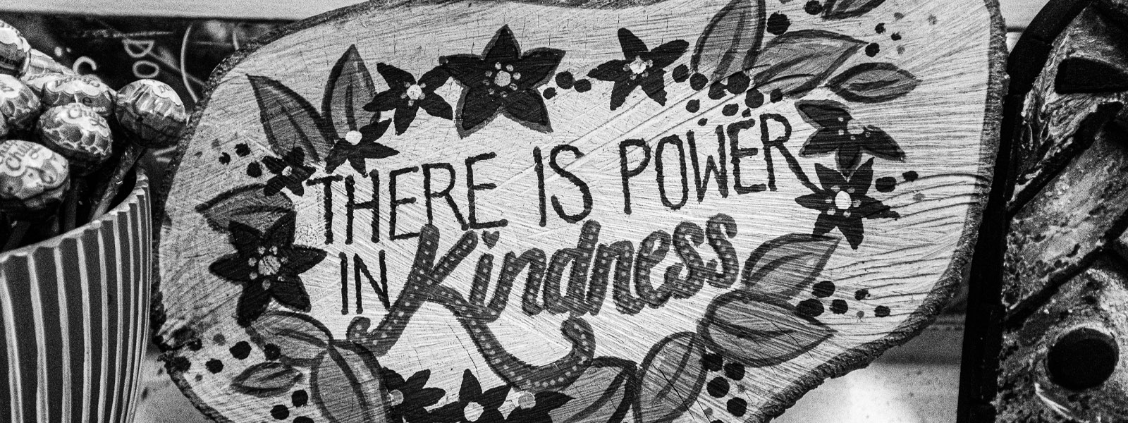 A black and white sign